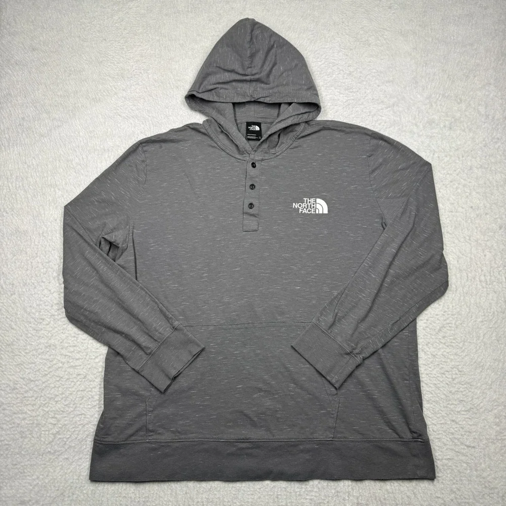 The North Face Hoodie Gray Henley Pullover Kangaroo Pocket Lightweight Men's XXL